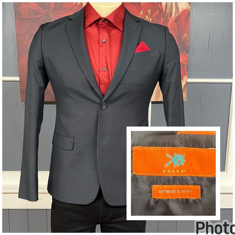 Egara Suit Jacket Blazer Sport Coat Mens 38S‎ Short Extreme Slim Fit Polyester